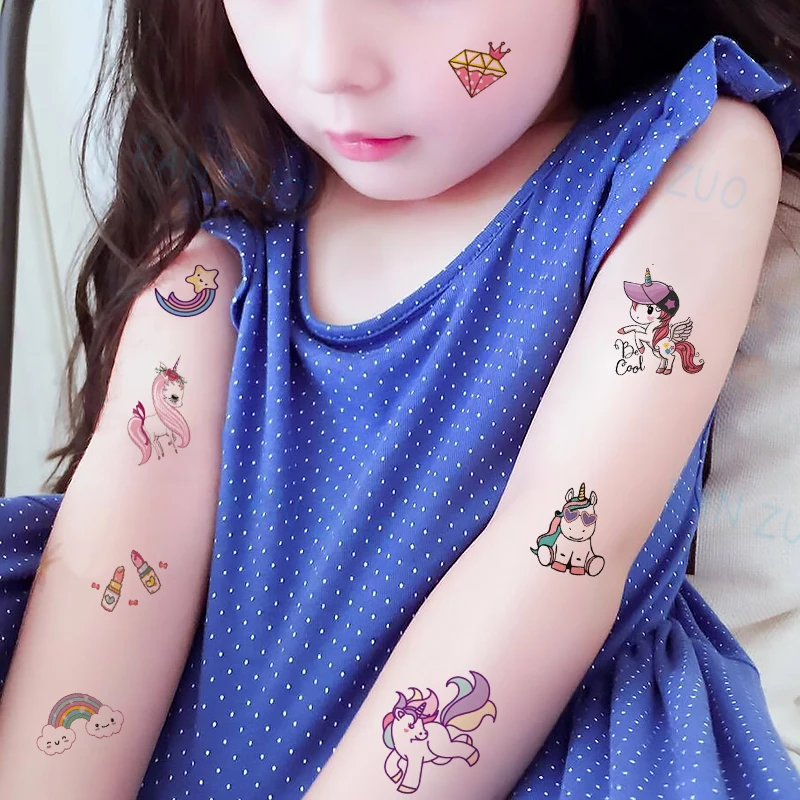 Temporary Tattoos Child Children Stickers Children\'s Baby Tattoo Waterproof Kids Tatoos Sticker Unicorn the Face Transfer Girls