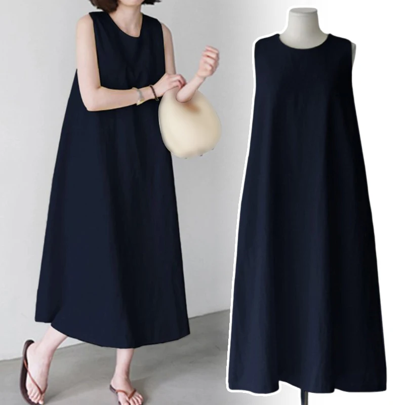 Fashion Koreanr Pockets All-Match Vestidos Women Cotton Straps Suspender Tank Dress Casual Loose Summer O Neck A Line Dresses