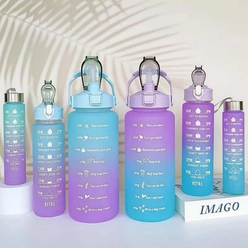 

3Pcs Gradient Plastic Cup Set Large Capacity Sports Water Bottle Outdoor Travel Gym Fitness Jugs Student Portable Cup WIth Straw