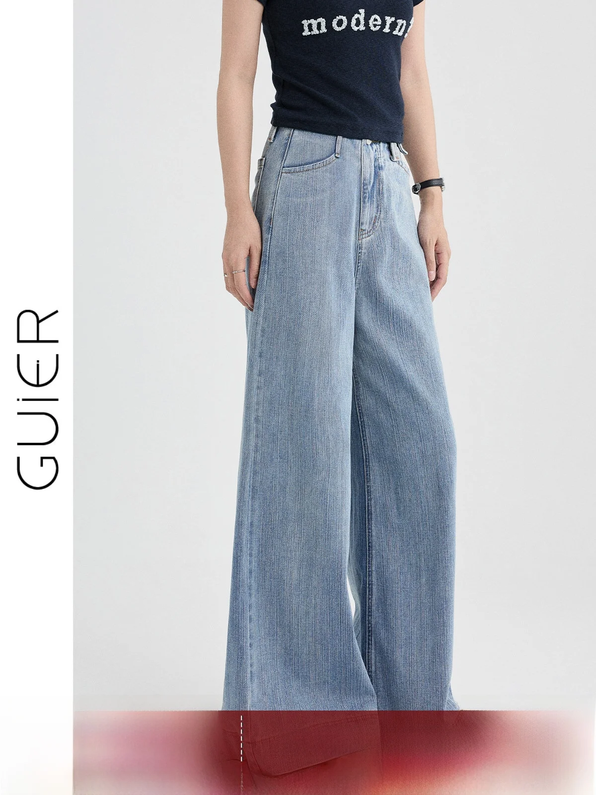 

High Waist Wide Leg Jeans Women Loose Straight Cut Denim Pants Summer Slimming Drapey Floor-Length Trousers by Guier