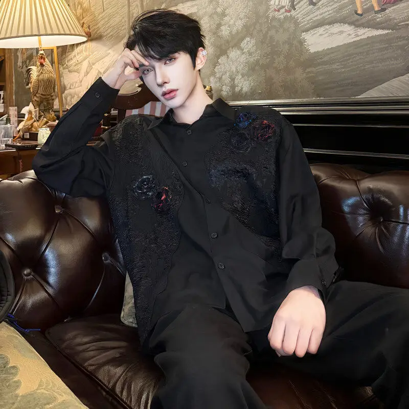 

Рубашка ручной работы с длинным рукавом и цветочным принтом в стиле Burnt Rose для мужчин и женщин на весну, осень и зиму