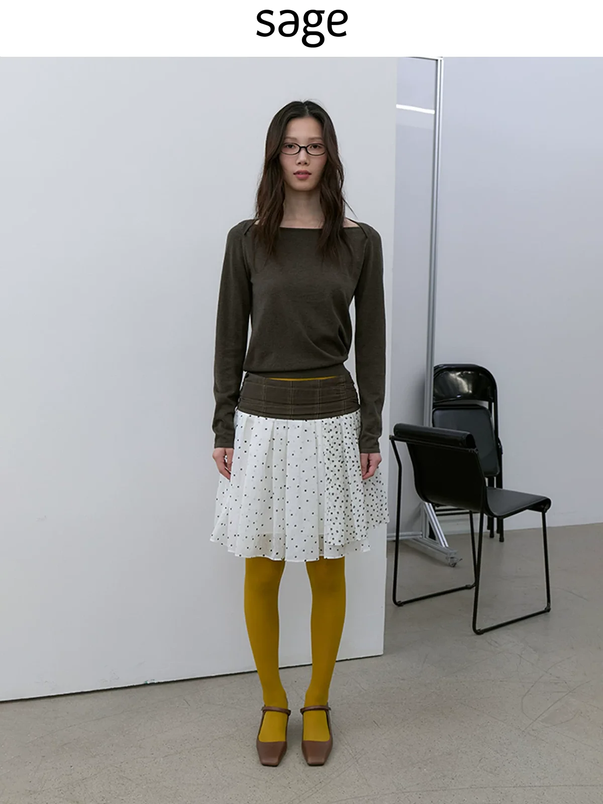 

Sagestudio Color Blo Polka Dot Plaid S Women's f Skirt Commute Simple Sle mid Waist A-Line Skirt Polyester Fiber