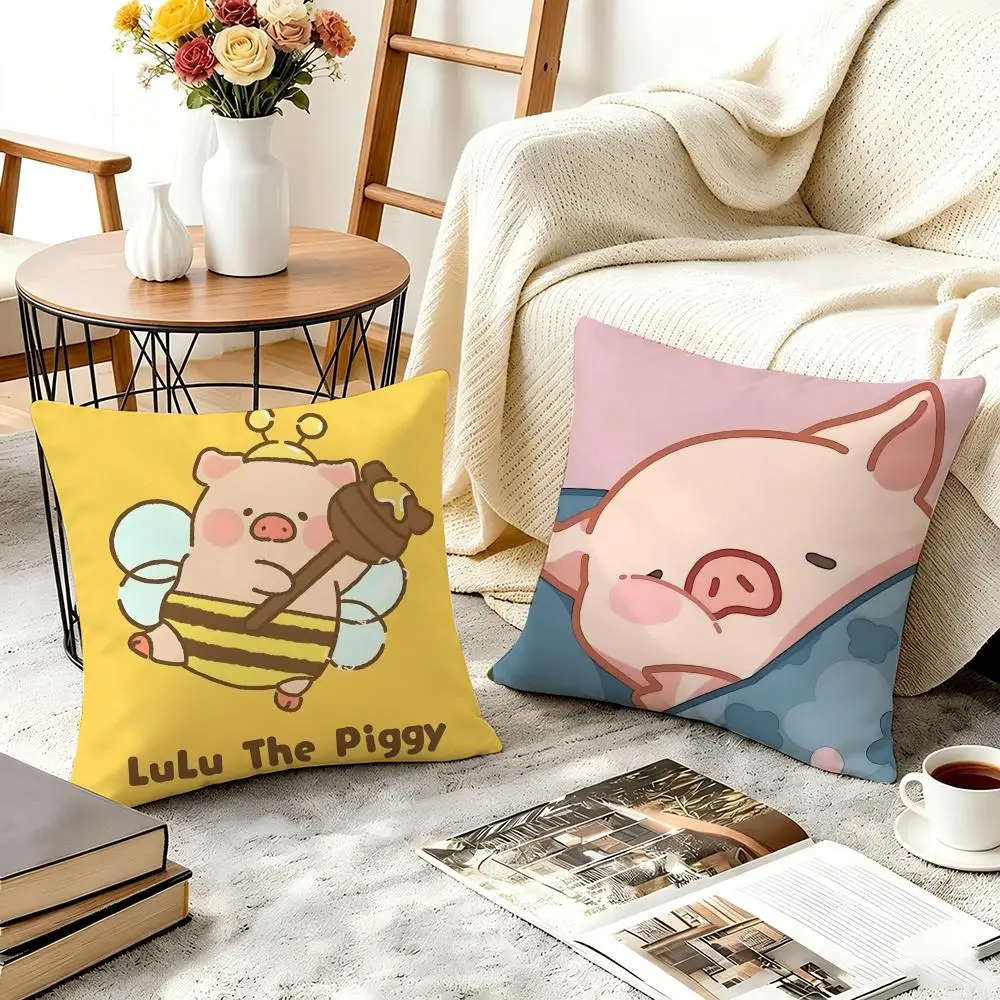 Cute L-LuLu The Piggy Cushion Cover Plush Fabric Soft Double Sided Print Home Sofa High Quality Cushion Cover Throw