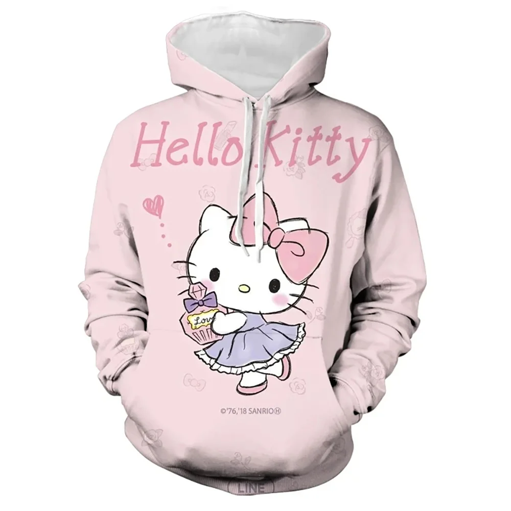 MINISO Kids HELLO KITTY Hoodie Autumn Winter Coat With Hat Adult Fashion Hooded Clothing Boys Girls Sanrio Streetwear Outfit