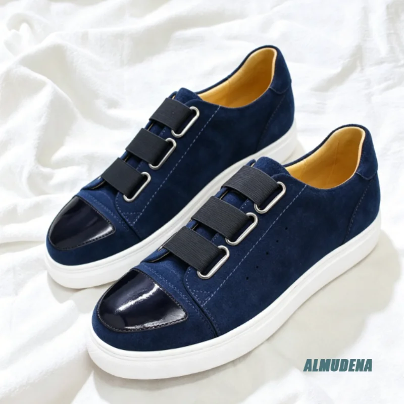 Retro Men Low-Top Board Shoes Fashion Splicing Three Elastic Straps Slip On White Sole Outdoor Spring Autumn Walking Sneakers
