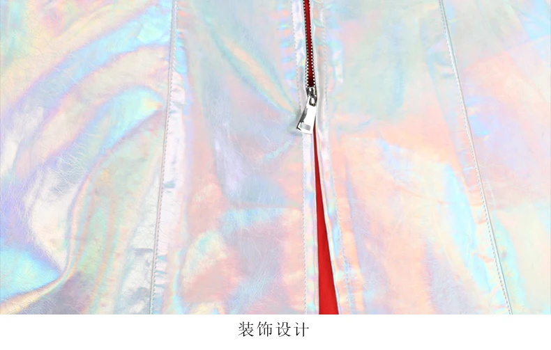 Nerazzurri Autumn Extra Long Windproof Waterproof Shiny Reflective Silver Holographic Patent Faux Leather Coat Women with Hood