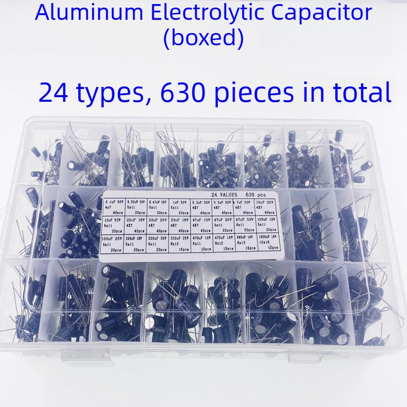 630PCS Electrolytic Capacitor Kit 24 Values 0.1uF-1000uF Assortment Set with Storage Box