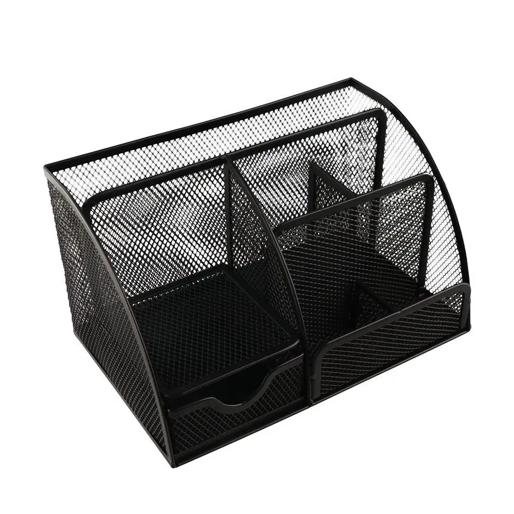 Creative Multi Grid Pen Holder Metal Mesh 6 Compartments Desktop Office Organizer 1 Drawer Thickened Sundries Storage Box