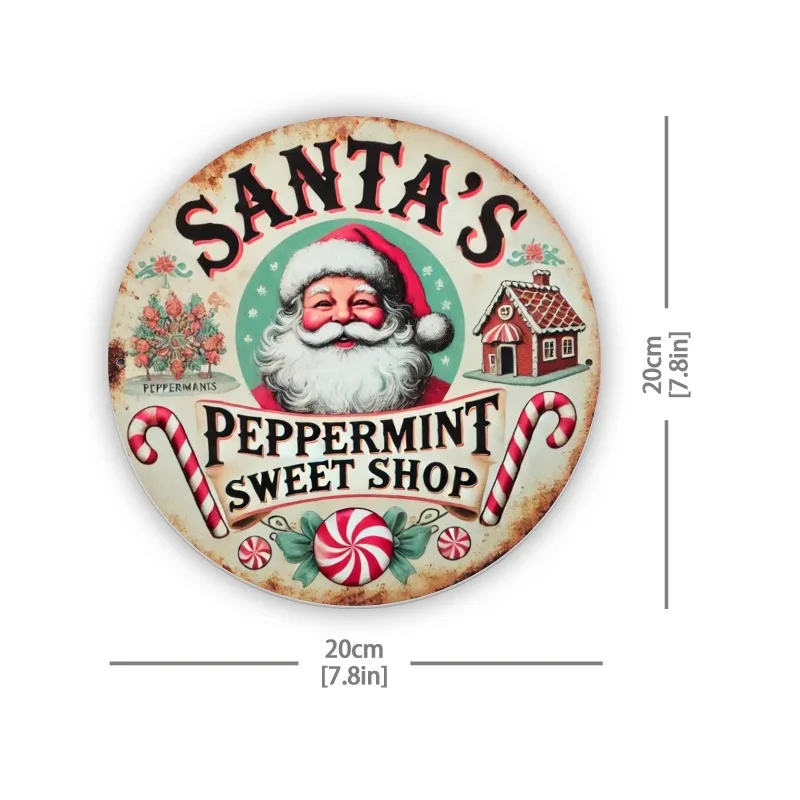 1pc Vintage Santa's Mint Candy Shop Metal Sign - Antique Christmas Wall Decor with Peppermint & Candy Cane Design, Durable Alumi