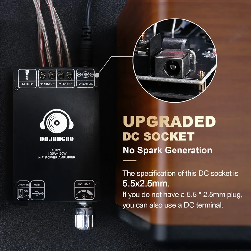 ZK-1002S Placa Amplificadora Bluetooth, 100W + 100W, 12-24V, Tensão Ampla, Suporta USB, Entrada 3.5mm, Módulo de Áudio