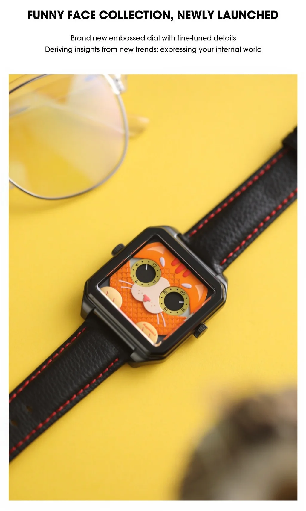 ساعة HappieWatch Ginger Cat كاجوال كوارتز للنساء، إكسسوار ساعة يد عصرية باللون البرتقالي والأحمر الناري #5