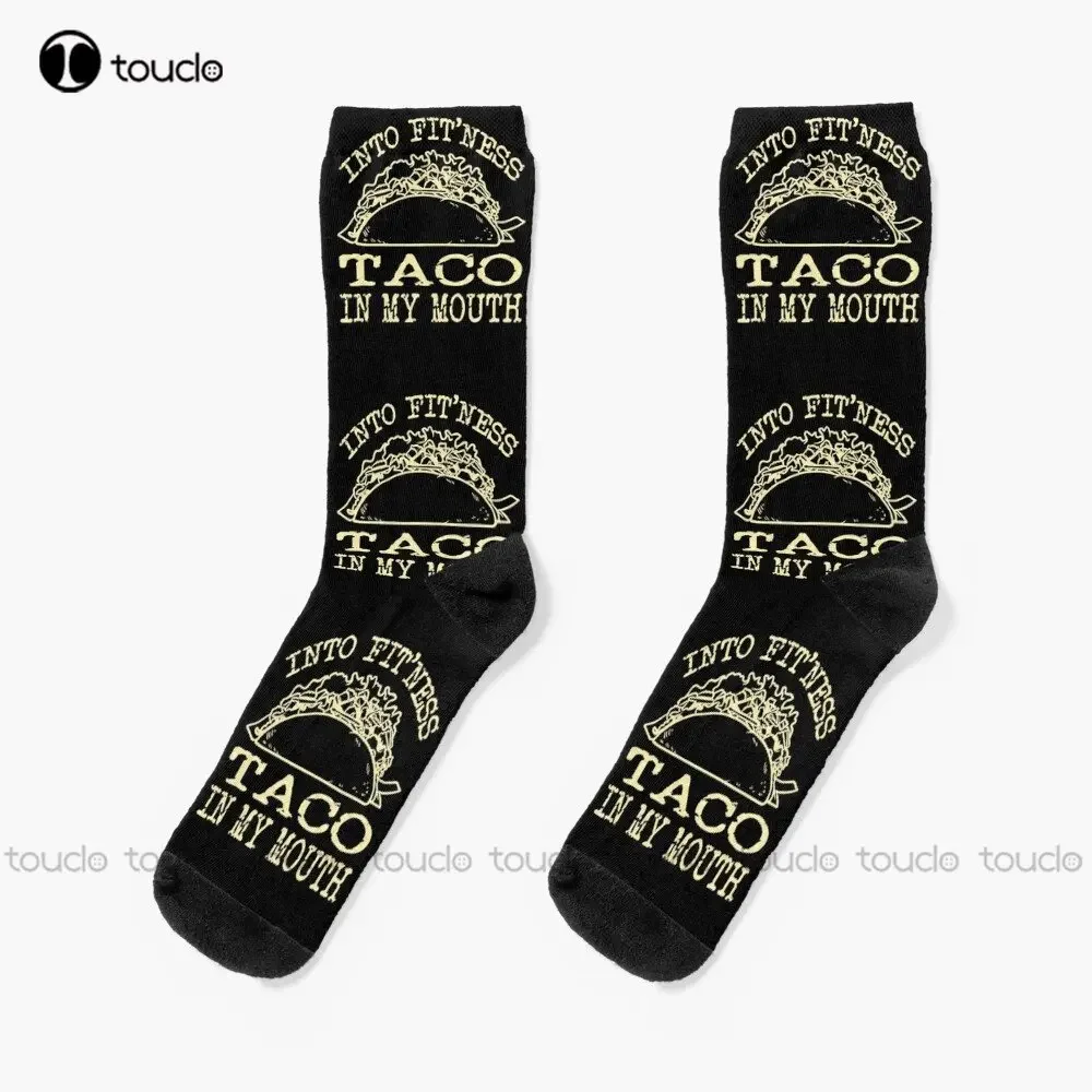 

Мужские новинки Into Fitness Funny Fit’Ness Taco Into My Mouth, женские носки на Хэллоуин, подарок на заказ, уличная одежда, забавные носки, искусство