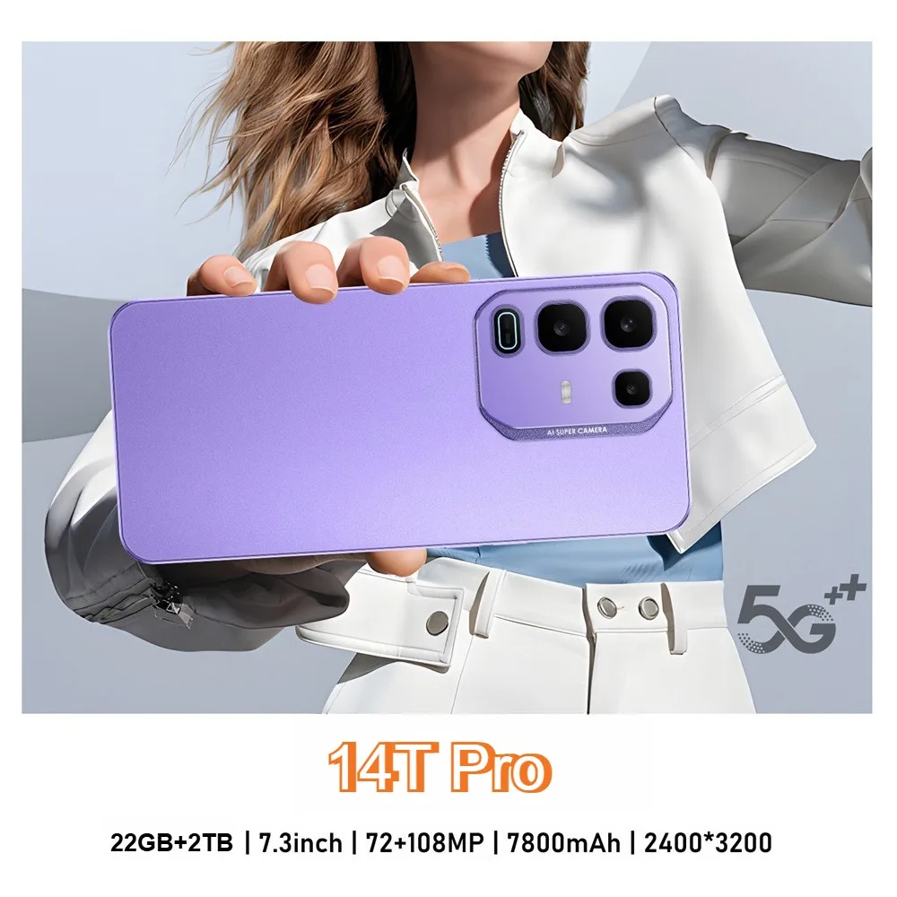 

2026 14T Pro 7.3 inch Global Edition Original Smart Cheap 22GB+2TB 4G 5G Dual Card 7800mAh Battery Facial Recognition Function