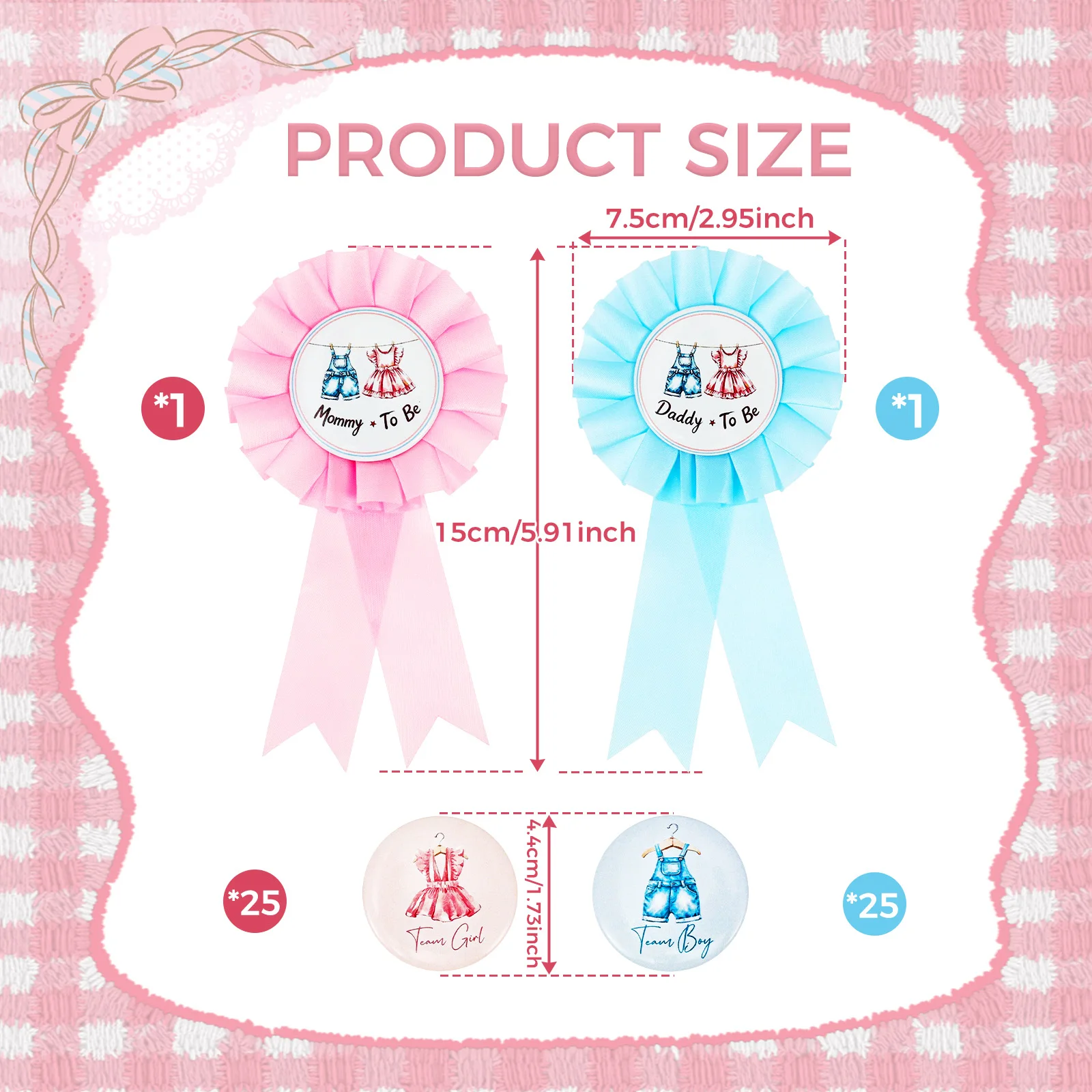 52Pcs Gender Reveal Party Pin Badge Set Boy Girl Pin with Rosette Badge Gender Reveal Pin Badge Baby Shower Pin Badge Dress Pin