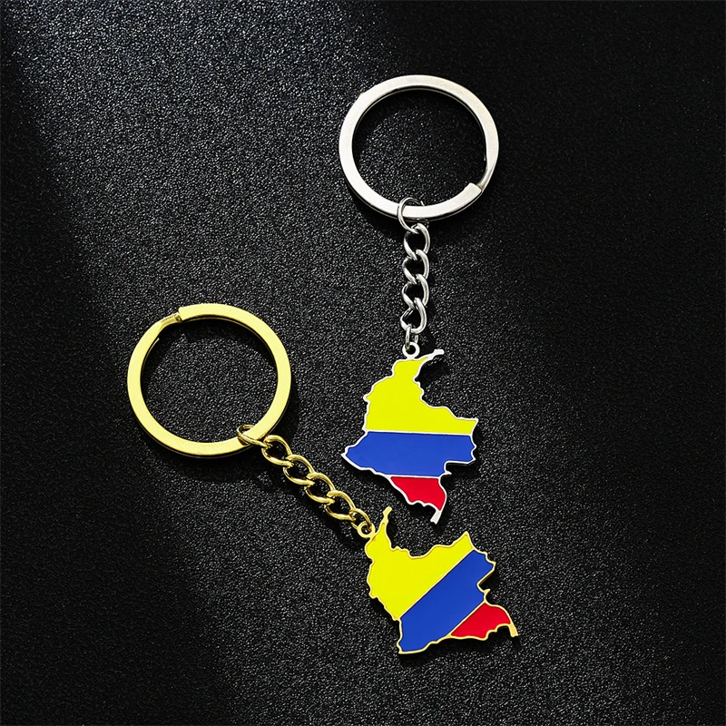 Fashion Colombia Map Flag Pendant Keychain Columbia Women Girls Silver/Gold Color Colombiana Jewelry Key Chain