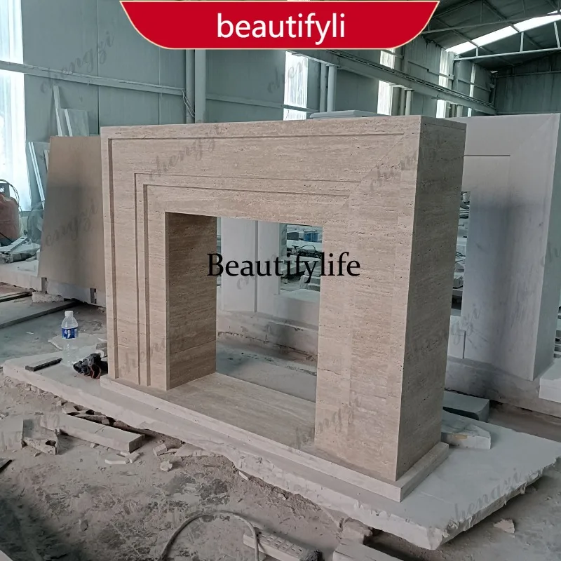02A Marble fireplace American French retro travertine fireplace living room stone mantel