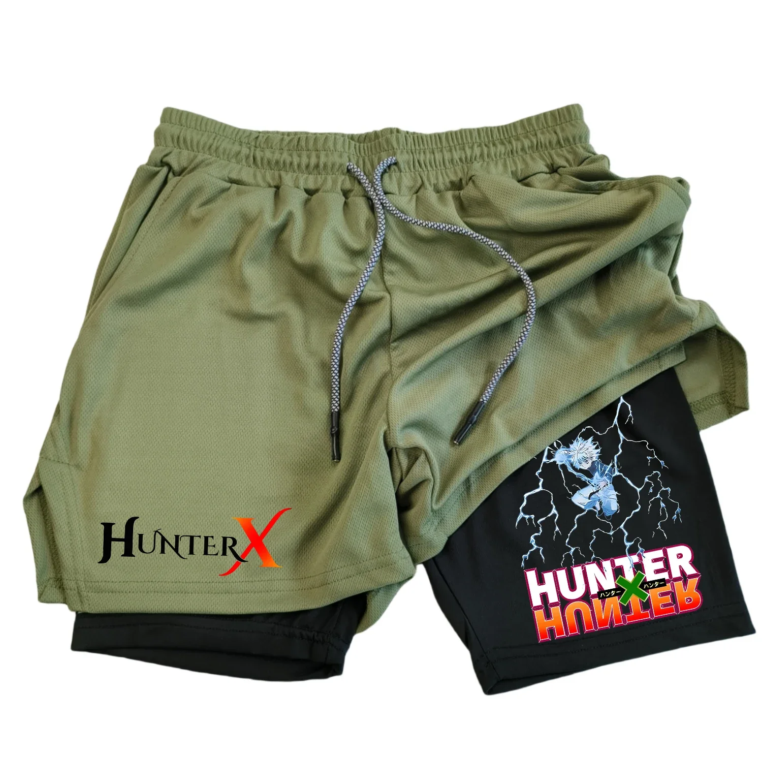 

Мужские спортивные шорты Anime HUNTER X HUNTER, 2-в-1, двухслойные шорты, быстросохнущие дышащие шорты для бега и фитнеса