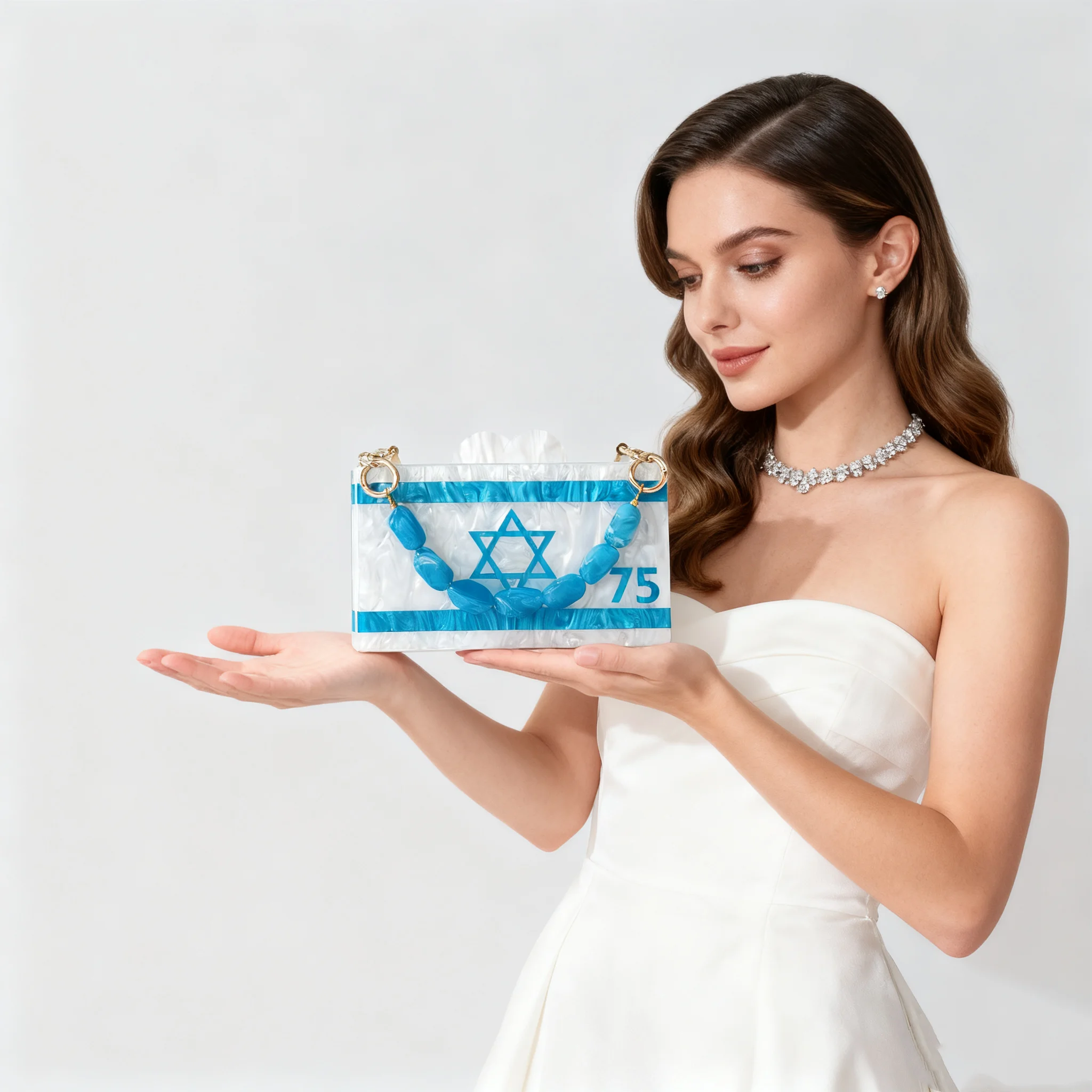 

Square Women Evening Mini Female Flap Pearl Acrylic Evening Bag Blue Star Crossbody Splicing Wedding Shoulder Clutch Handbag