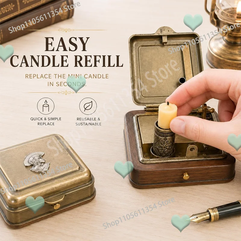 19th Century Mechanical Candle Box, Vintage Portable Wind-Up Candles Holder with Snuffer Brass Travel Lantern for Collectors