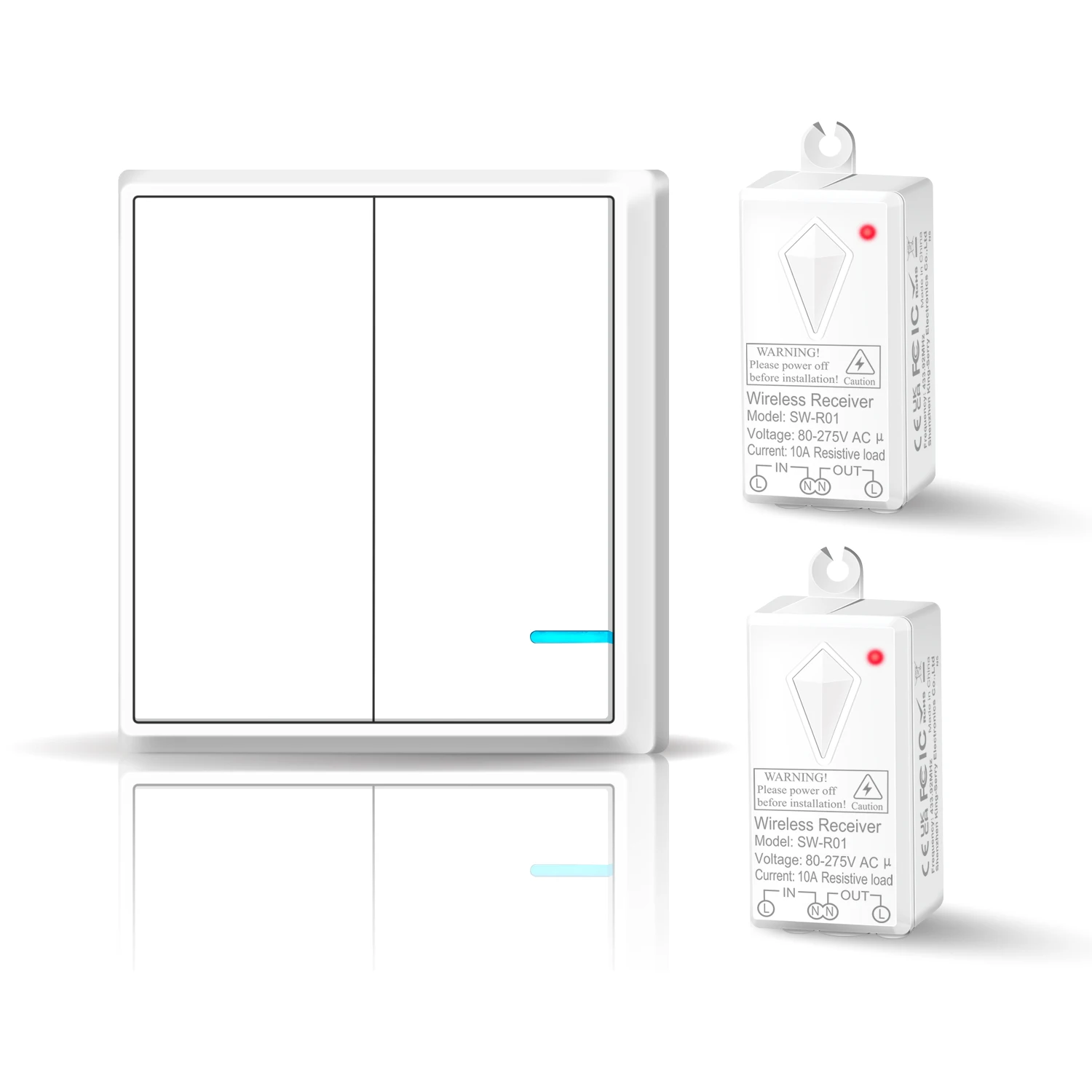 

Paste Wireless Light Switch 433MHz Remote Control 10A Receiver 1000W Load 1-2-3 Position Waterproof Switch Kit for Ceiling