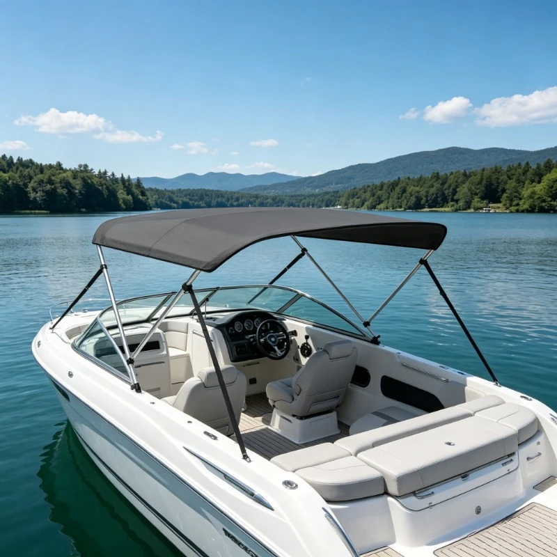 2-Bogen-Bimini-Top, Bootsüberdachung, Bootshütte, Yacht-Abdeckung, Anthrazit, 150x120x110 cm, strapazierfähiger Stoff, stabiler Rahmen, einfache Montage, Sonnenschutz, windbeständig, Bootszubehör, für