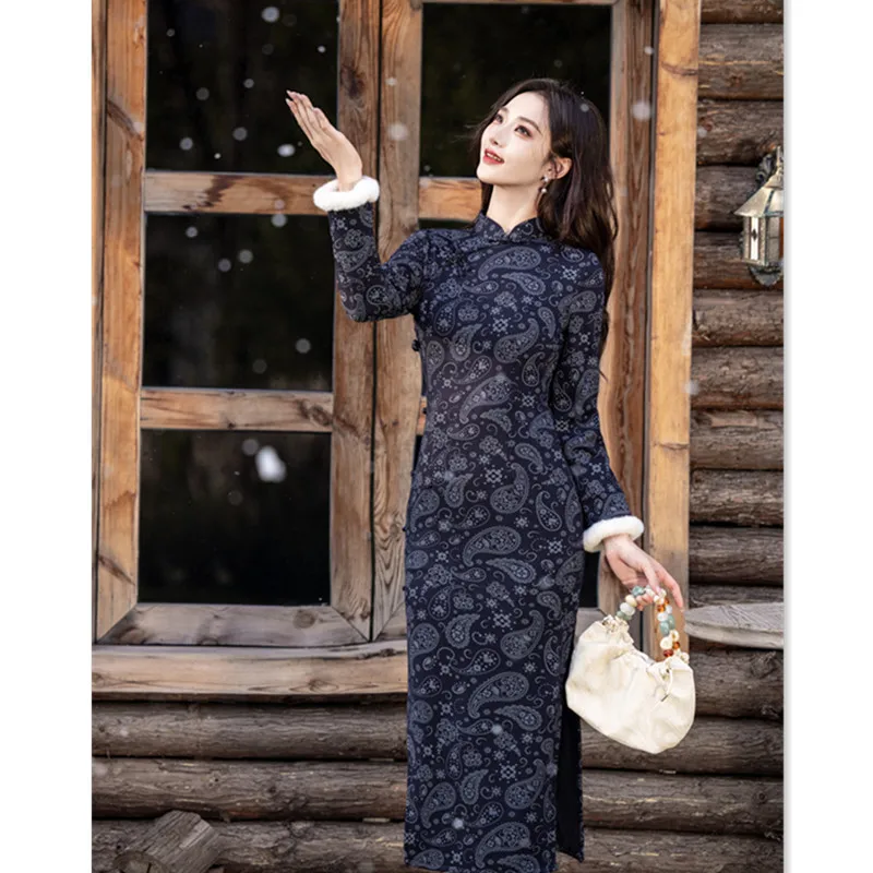 Yourqipao الصينية التقليدية شيونغسام بأكمام طويلة 2026 فستان سهرة تشيباو الشتوي للنساء #5