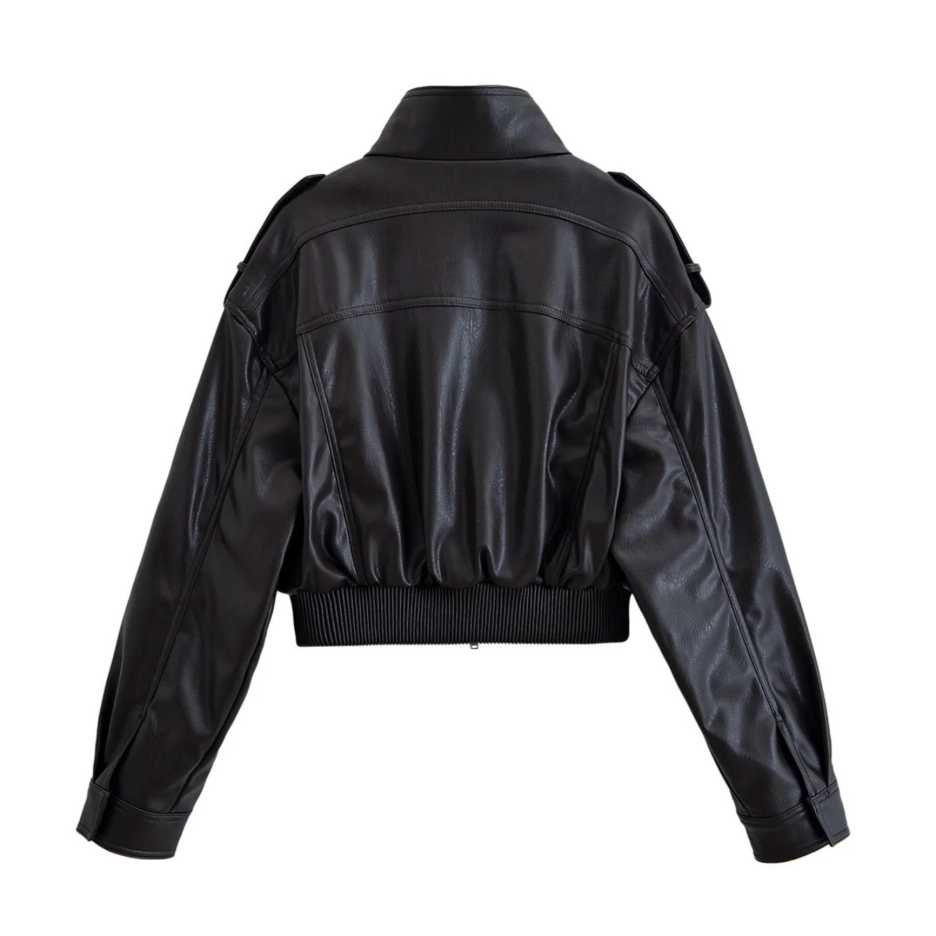 Women Autumn Winter Vintage Faux Leather Jackets Coat Pockets Loose Stand Collar Long Sleeve Zipper Coat Lady Chic Jacket