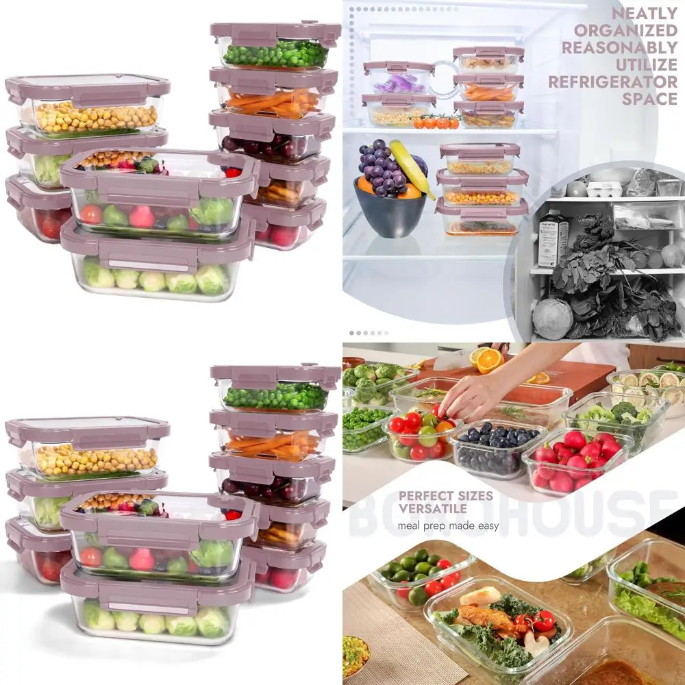 

10-Piece Glass Food Storage Set with Tempered Lids, Airtight, Oven-Safe, BPA-Free, Leak-Proof, Dishwasher Safe (Pink)