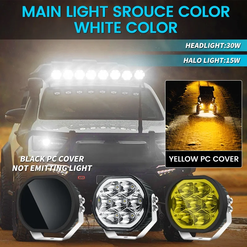 Universal Waterproof 12v White Yellow Amber Cover Spot Ditch Lamp 5 Inch Fog Drive Off Road Bar Led Pods Light Off-road - view 2