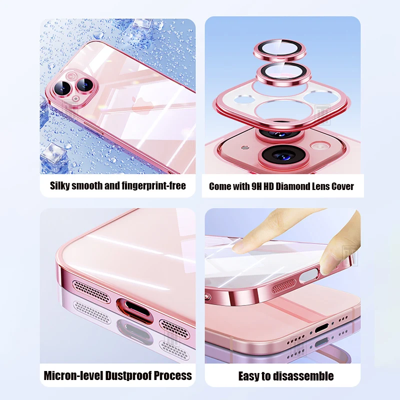 Official Not Yellowing High Clear Plating Case for iPhone 16 15 14 13 12 11 Pro Max Plus Ultrathin Lens Film Protect Soft Cover image 6