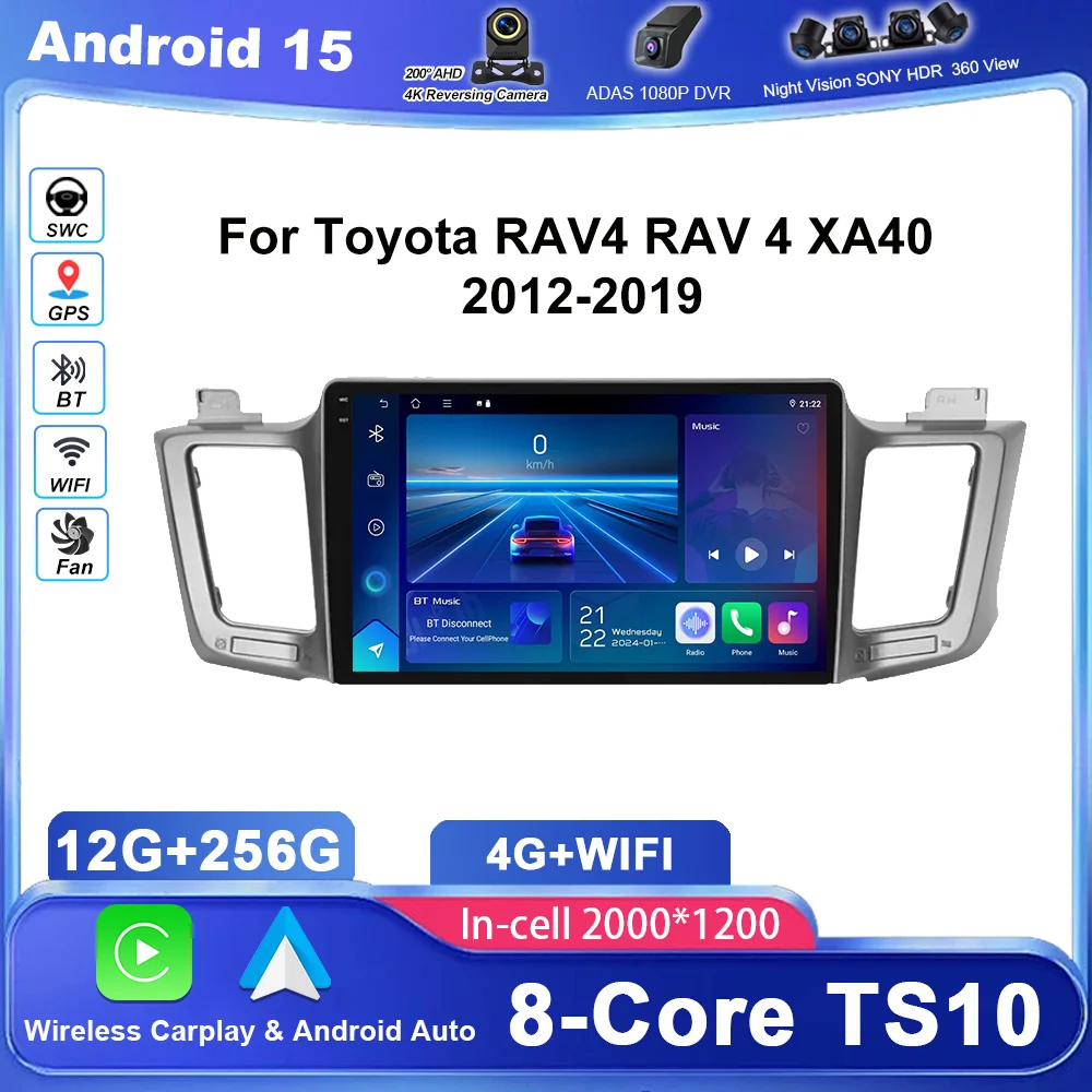 

Android 15 For Toyota RAV4 RAV 4 XA40 2012-2019 Car Carplay Android Auto GPS Navigation Radio Stereo Multimedia Player 4G+Wifi