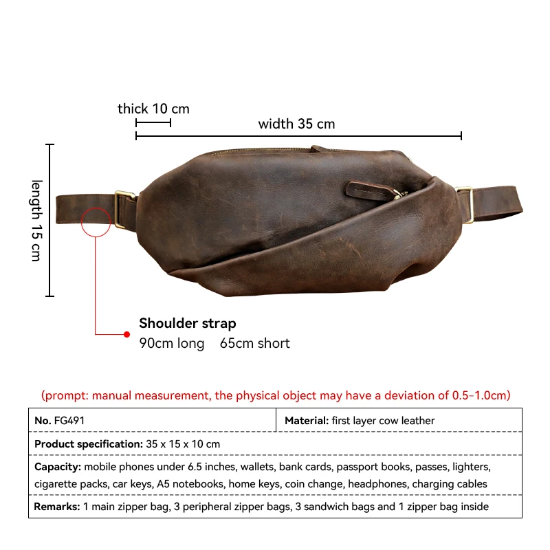Men\'s Genuine Leather Sling Bag Retro Shoulder Bag Messenger Bags For Male Cowhide Chest Bag Crossbody Pocket Business Travel
