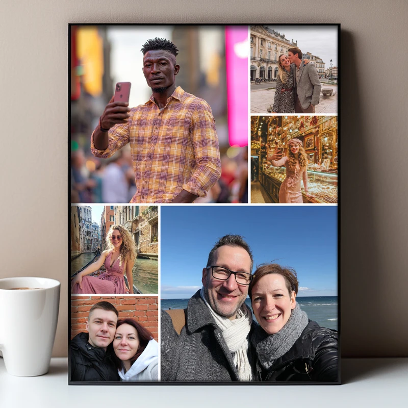 1 buah poster kustom multi-foto kolase, kenangan untuk keluarga, kolase dekorasi rumah, foto keluarga, lukisan kanvas tanpa bingkai