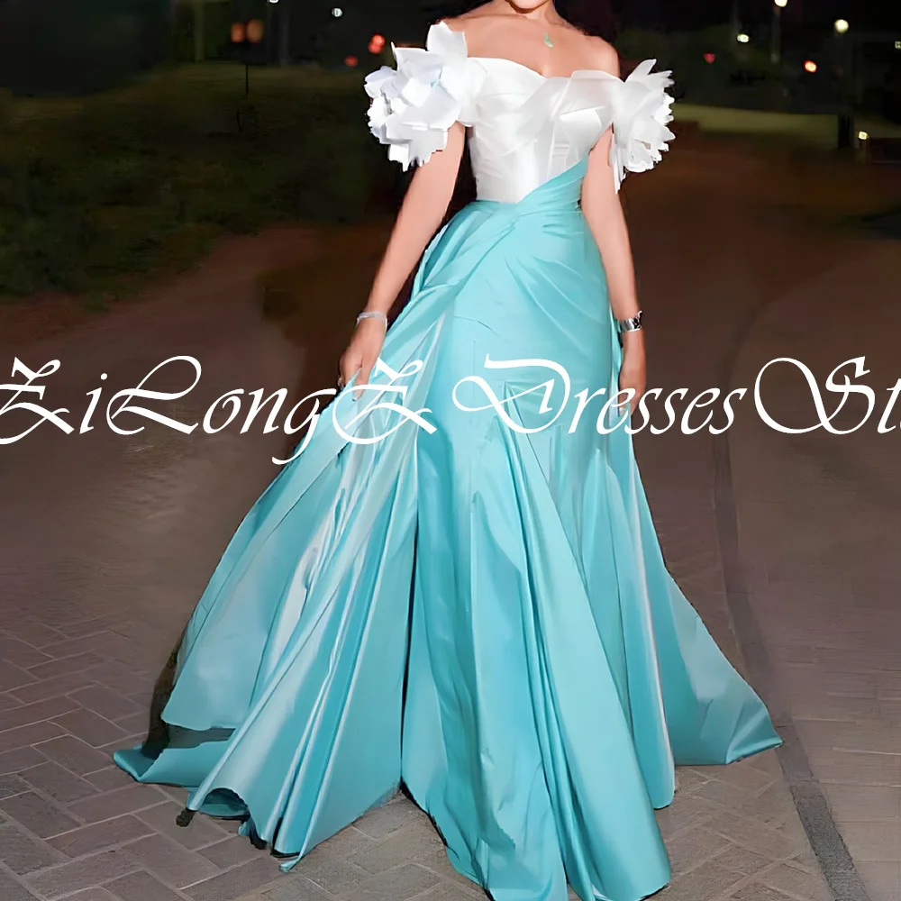 Elegant Luxury Evening Dress 2024	3D-Flowers Sleeveless Sweep Train Contrast Color Sweetheart A-Line Straight Party Gowns