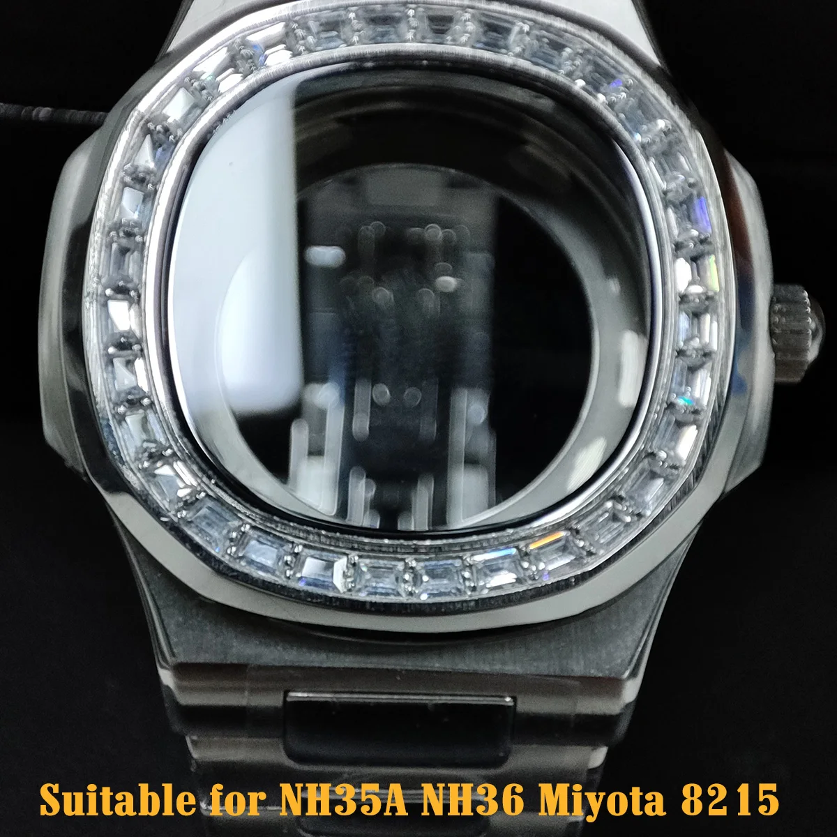 Nautilus 39.8mm NH35 Case Watch Accessories Nautilus Stainless Steel Case with Diamonds for NH35A NH36  Movement 01