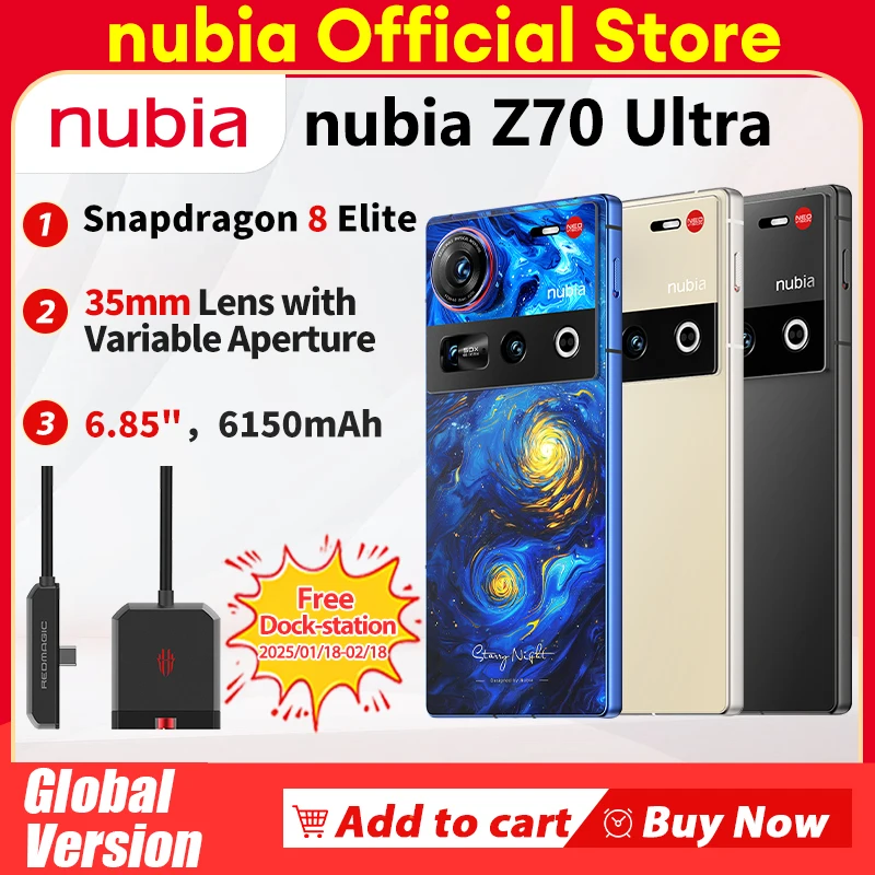 Nieuwe Originele Global Versie Nubia Z70 Ultra NX733J Snapdragon 8 Elite 1.5K HD Display 35mm Lens IP69 NFC NUBIA