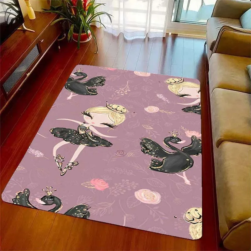 Ballerina Cute Ballet Girl Cartoon Dancer Area Rugs for Living Room Bedroom Decoration Children Play Room Mats Anti-slip Carpets