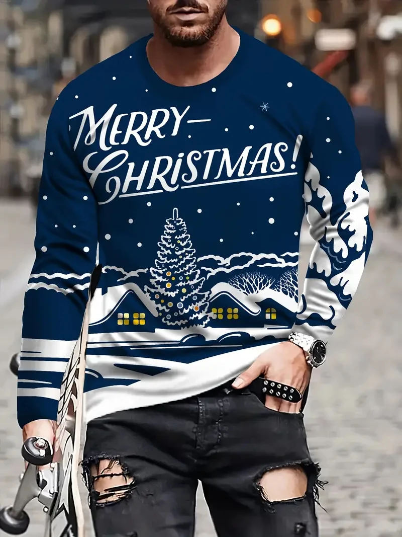 

New Christmas Element Pattern Santa Claus 3D Print Men Women Long Sleeve T-Shirt Crew Neck Tees Oversized Harajuku Men Clothing