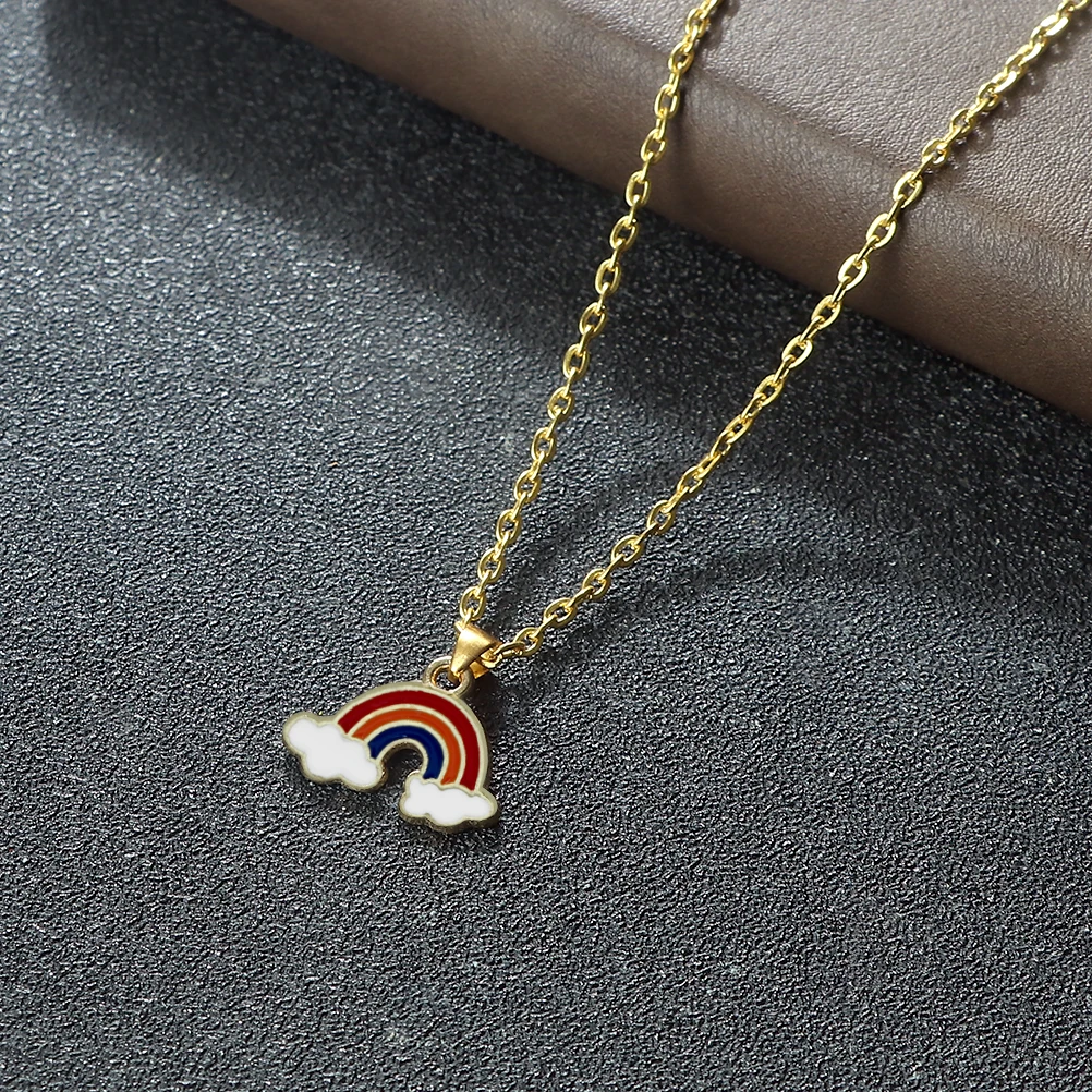Cartoon Cloud Rainbow Pendant Necklace Cute Accessories Nature Weather Alloy Chain Fashion Jewelry Men Women Friendship Kid Gift