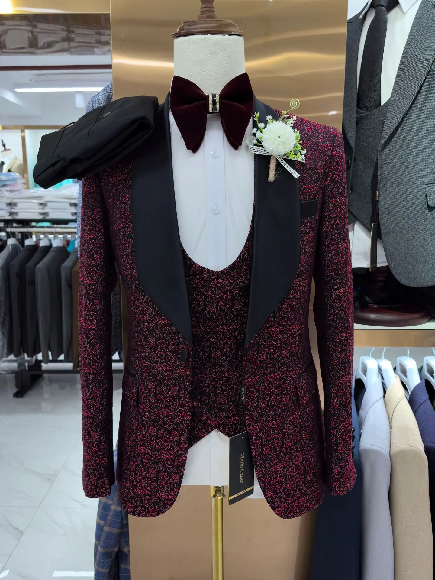 Wedding Dress 2024Slim Fit Luxury Suits for Men Jacquard Homme Costume High Quality Fashion Male Blazer Vest Pants  Men Suit Set