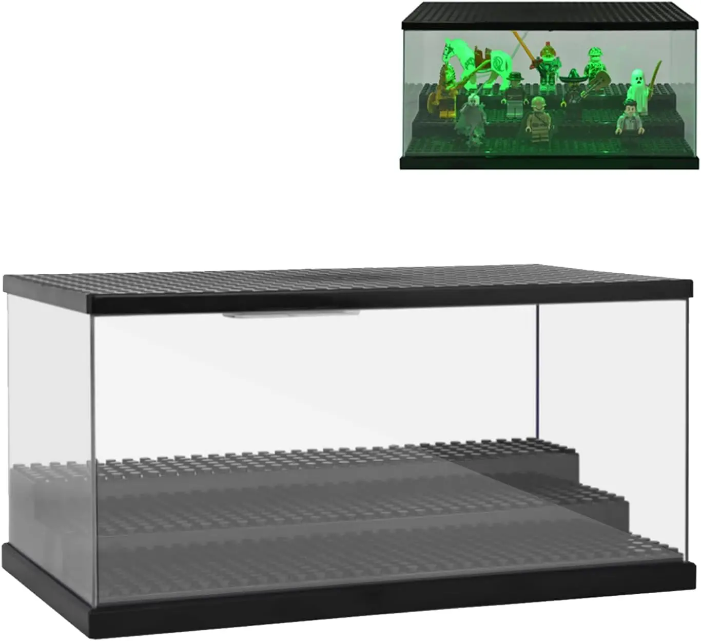 Minifigure Display Case with LED Lights - Clear Dustproof Acrylic Display Box Storage Building Blocks and Collectibles