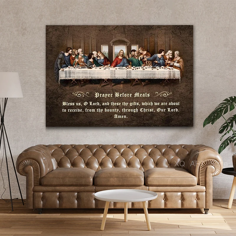 

The Last Supper by Leonardo da Vinci with Prayer Before Meals Canvas Prints Home Baptism Christian Art Wall Decor Frameless