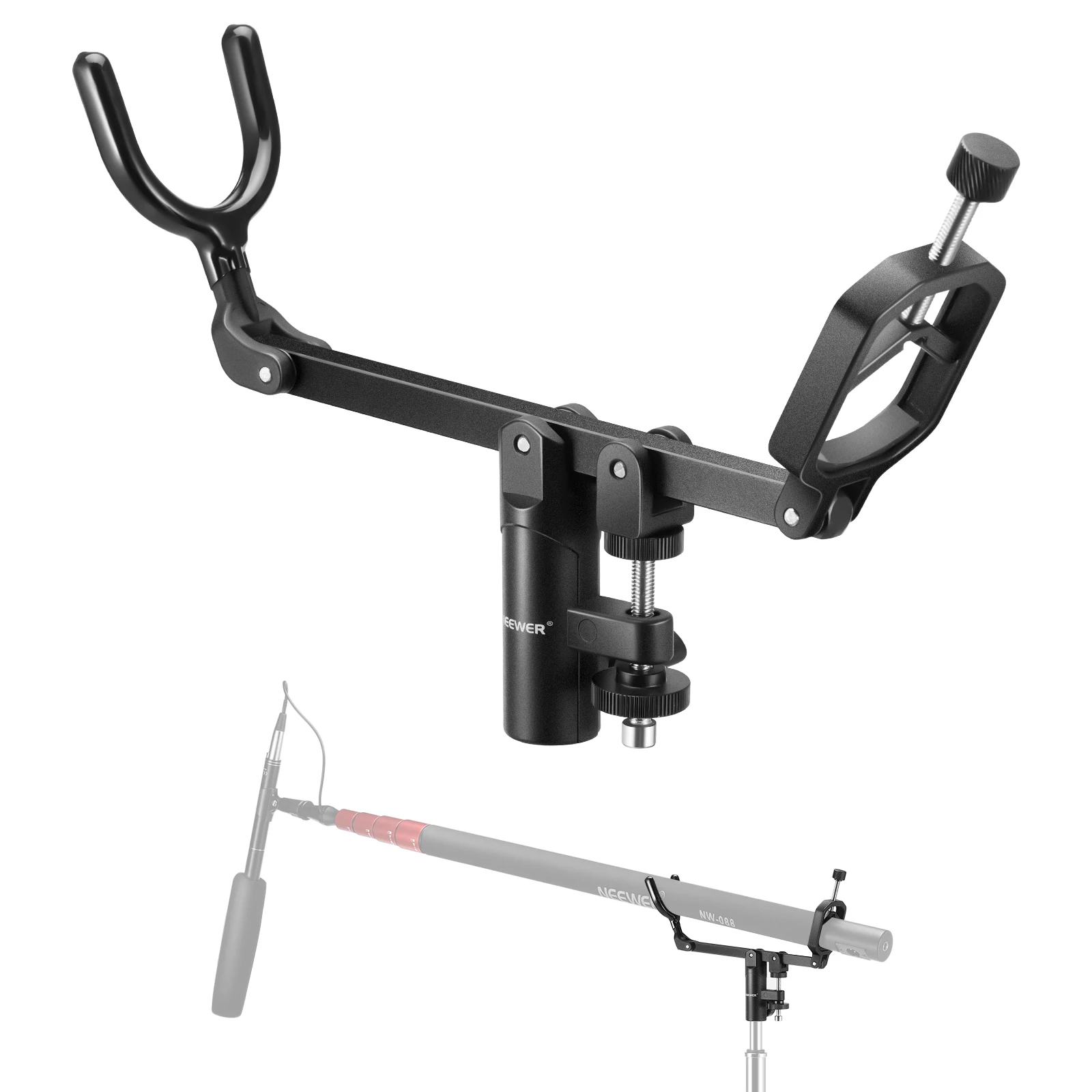 NEEWER Mikrofon Boom Pole Unterstützung Halter für Licht Stehen Boom Arm C Stehen Metall Rutschfeste DSLR Video Mikrofon Shotgun Mount Adapter – Detail 1