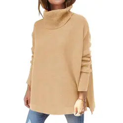 Women's Oversize Sweater Robe Pullover Long Sleeve Turtleneck Sweater 2024 Female Top White Khaki Brown Black