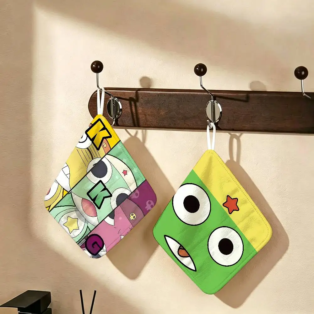 K-Keroro Gunsou Frog Hanging Design Hand Wiping Towel, Polyester Cotton Fabric, Universal for Bathroom Kitchen