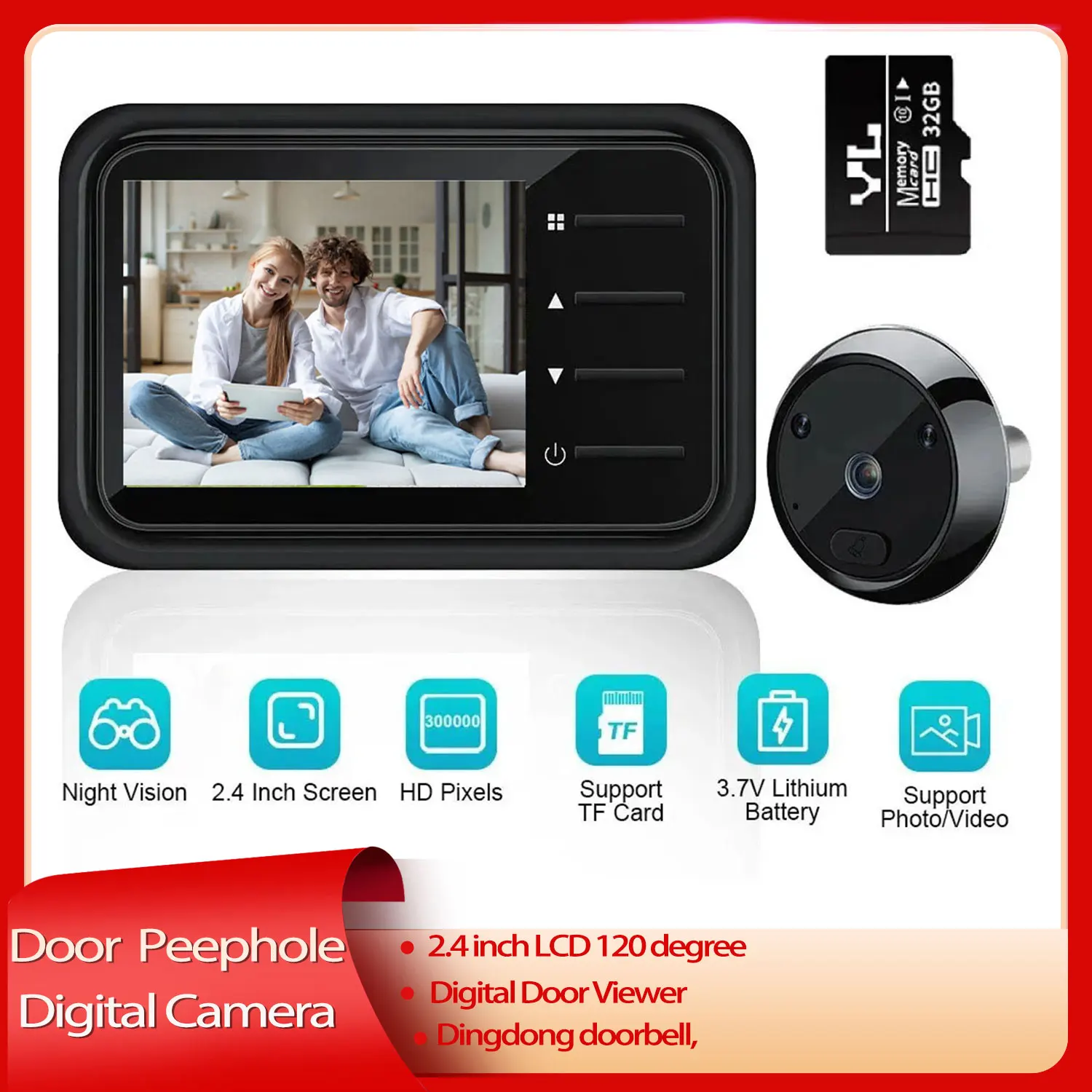 2.4 بوصة LCD كاميرا ثقب الباب فيديو العين عارض الباب الإلكتروني جرس للرؤية الليلية مراقب في الهواء الطلق #1