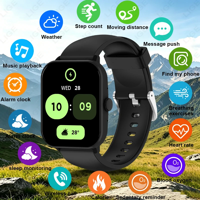 LIGE Fashion1.83” Full Touch HD Screen Smart Watch Health Monitor 123+Sports Mode Waterproof Bluetooth Call Smartwatch Men Women