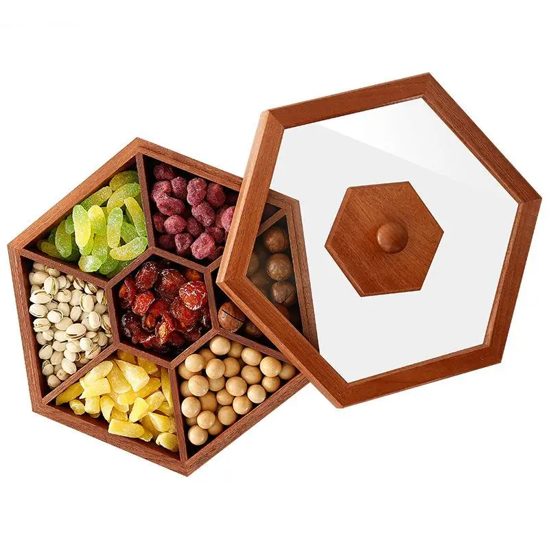 Candy Box Wooden Dried Fruit with Lid Separated Melon Living Room Storage Household Snack