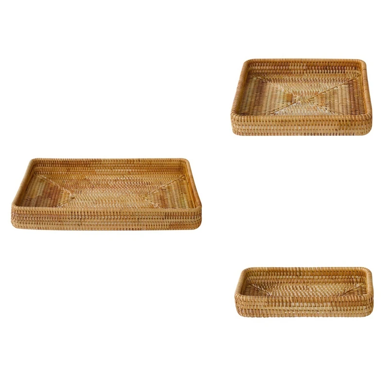 Storage Basket Hand-Woven Kitchen Supplies Rectangular Rattan Wicker Basket Household Tools Woven Container Rattan