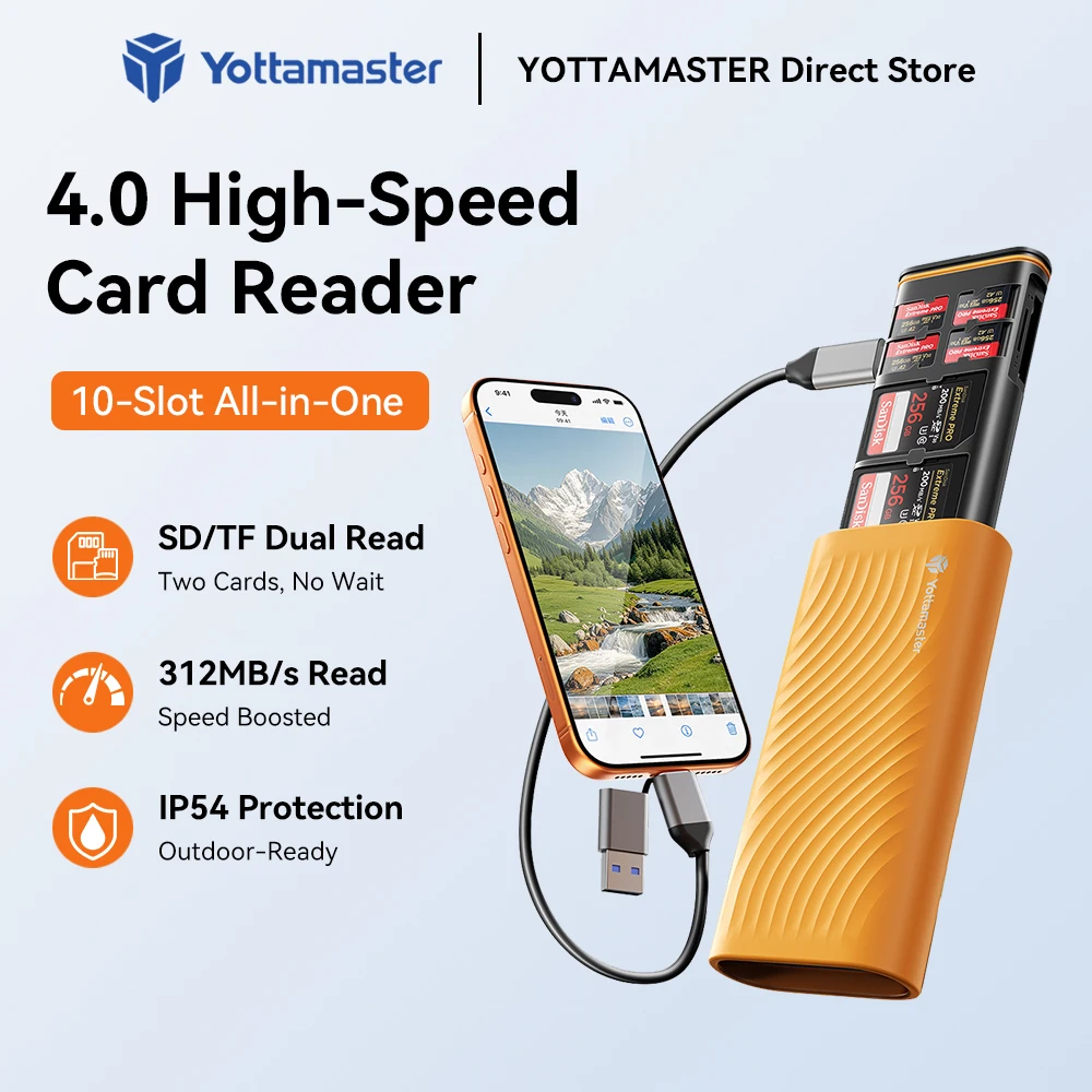 Yottamaster USB-C Card Reader Storage Case High-Speed Memory Card Case OTG Adapter 10 Slots Holder for Cameras SD TF Card Holder
